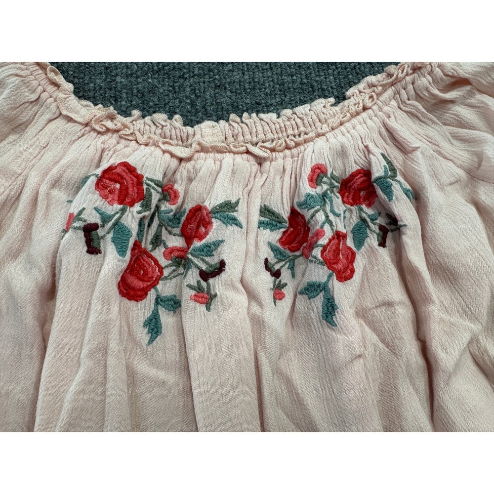 Hollister Womens Small Pink Floral Embroidered Off Shoulder Balloon Sleeve Top - Picture 3 of 7